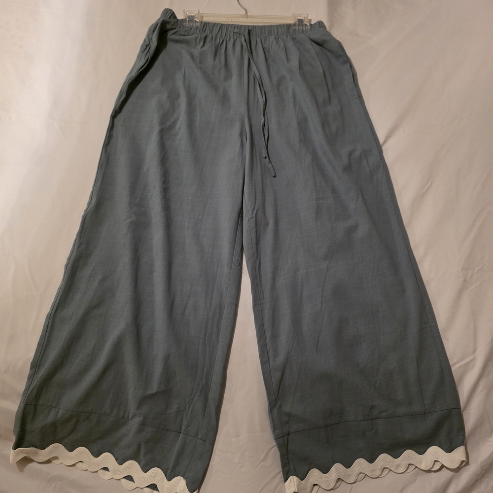 Blue Wide-Leg Pants with White Trim